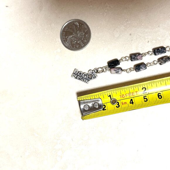 Genuine Gemstone Black Pink Rhodonite w/ Dog Person Pendant Short Necklace - Picture 13 of 15